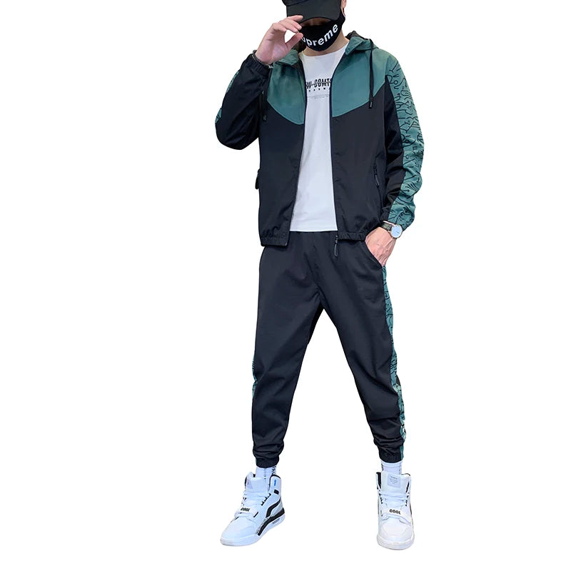 2023 Hip Hop Workwear jacket Mens Tracksuit Jacket+Pants 2PC Sets baseball loose Zipper Ribbons Coat & Long Pants Mens Clothes