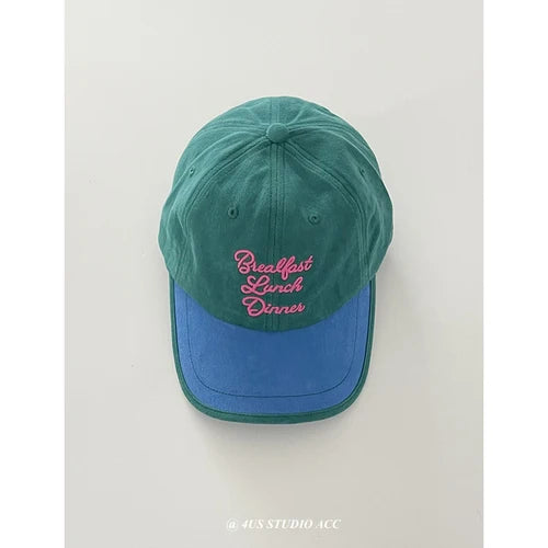 Contrast Patchwork Vintage Brushed Cotton Baseball Cap Women's Big Head Circumference Lovers Wild Face-Looking Small Peaked Cap