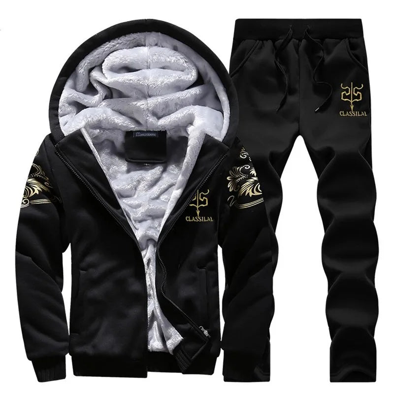Tracksuit Men Sporting Fleece Thick Hooded Brand-Clothing Casual Track Suit Men Jacket+Pant Warm Fur Inside Winter Sweatshirt