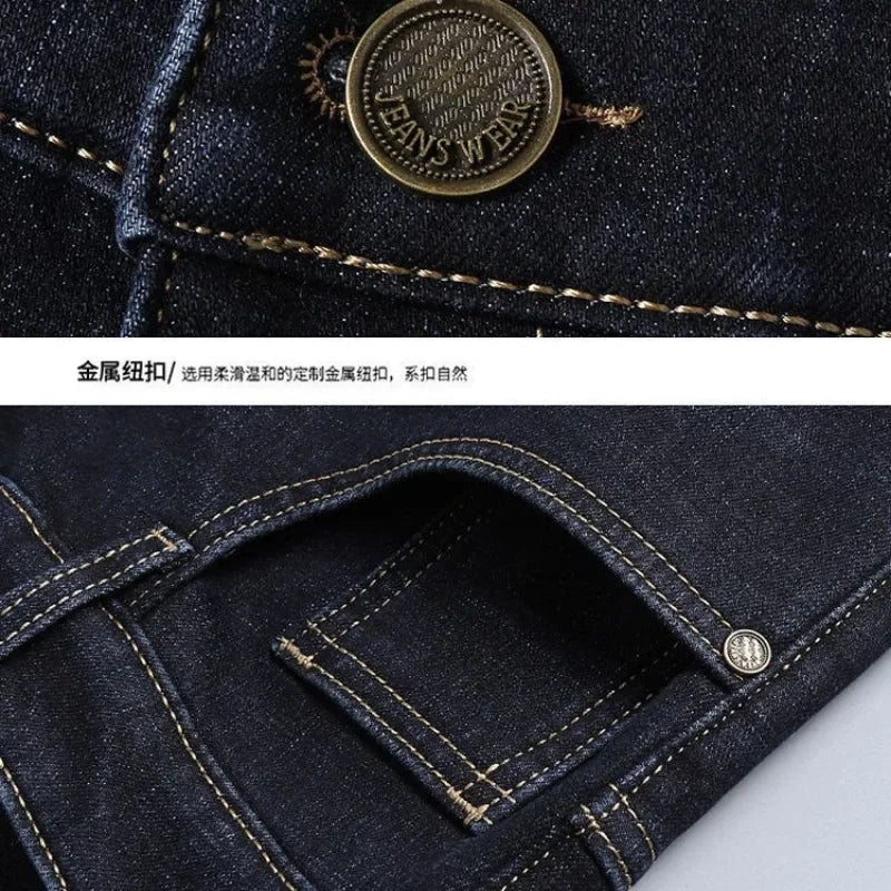 Winter Warm Jeans for Men Thicken Loose Baggy Jeans Pants Black Blue Casual Trousers Men's Clothing