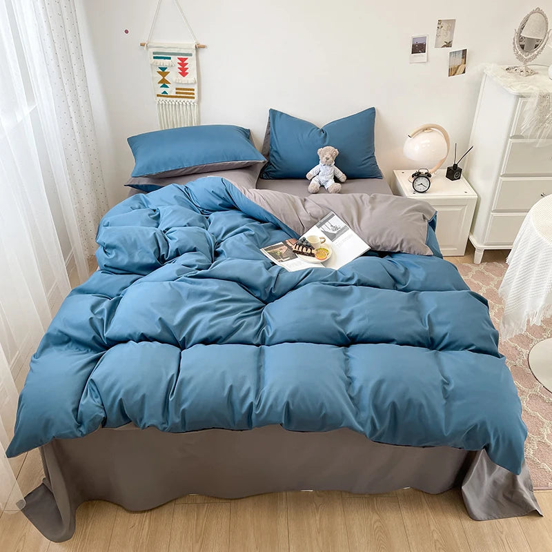 Black Bedding Set Soft Bed Linen Set Washed Cotton Duvet Cover Pillowcase and Bedsheet постельное бельё набор Home Bedclothes