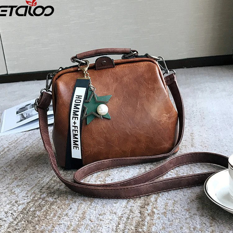 Women Handbag Leather Shoulder Bag Female Doctor Crossbody Hand Totes Pendant Tassel Rivets Casual Famous Brand Women's Bag