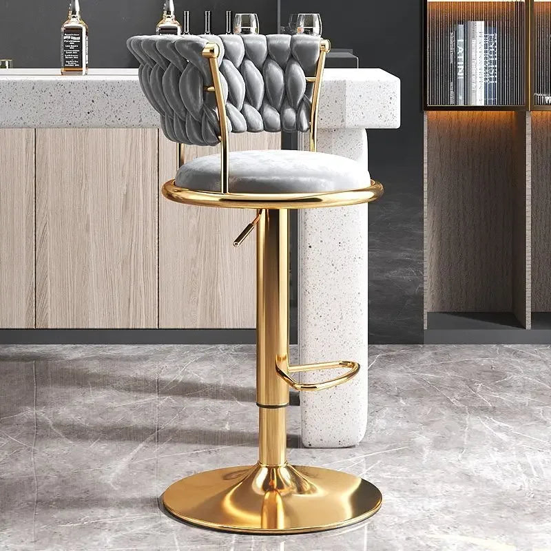Bar Stool High Stool Can Be Raised and Lowered Light Luxury Backrest High Stool Rotating Iron Kitchen Home Bar Stools