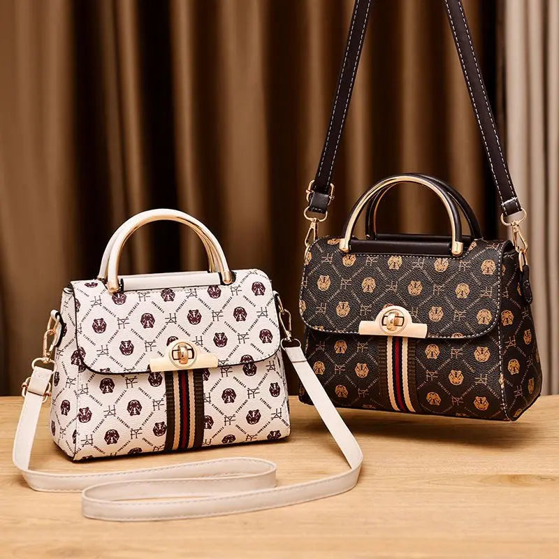 Women's Fashion New Bag Korean Version Small Square Bag Casual Trend Print Shoulder Bag Crossbody Hand Button Lock Small Bag