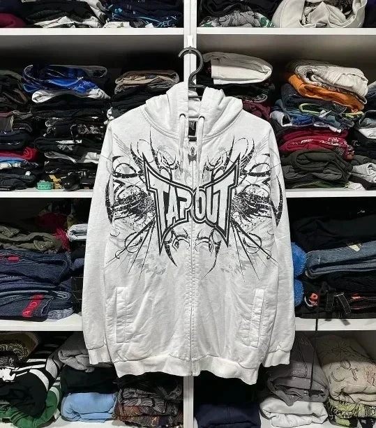 American Hip Hop Hoodie Y2K Printed Zipper Zoodie Winter Lovers Loose Comfortable Long Sleeve Coat Loose Sweater High Street