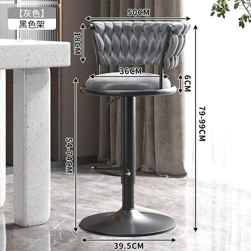 Bar Stool High Stool Can Be Raised and Lowered Light Luxury Backrest High Stool Rotating Iron Kitchen Home Bar Stools