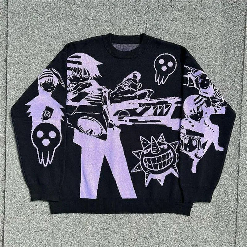 Y2K sweaters Harajuku pullover women Men winter American knitwear Jacquard anime pattern oversized sweater streetwear lovers top
