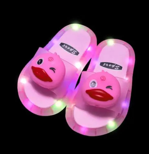 Summer Children's Light Slippers Non-slip Breathable Cute Animal Pattern Luminous LED Girls Boys Household Slippers Kids Shoes