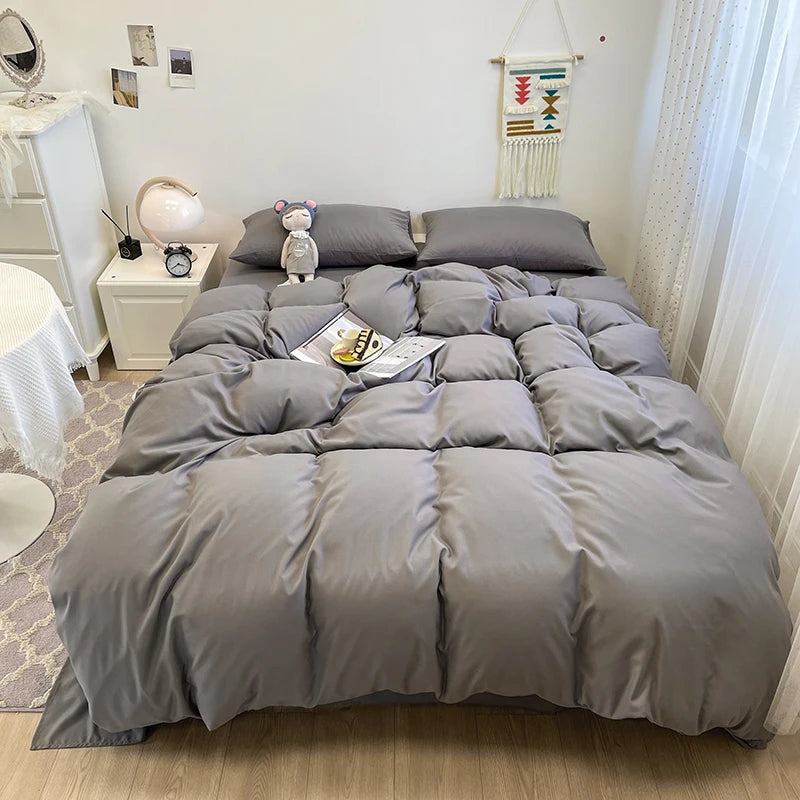 Black Bedding Set Soft Bed Linen Set Washed Cotton Duvet Cover Pillowcase and Bedsheet постельное бельё набор Home Bedclothes