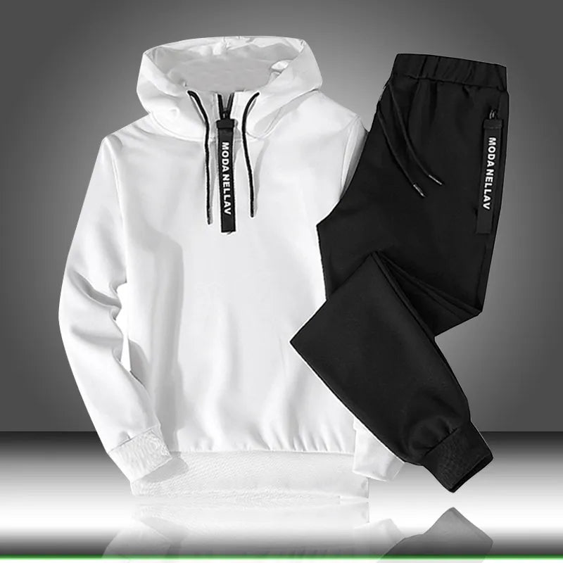 Sets Tracksuit Men Autumn Winter Hooded Sweatshirt Drawstring Outfit Sportswear 2023 Male Suit Pullover Two Piece Set Casual