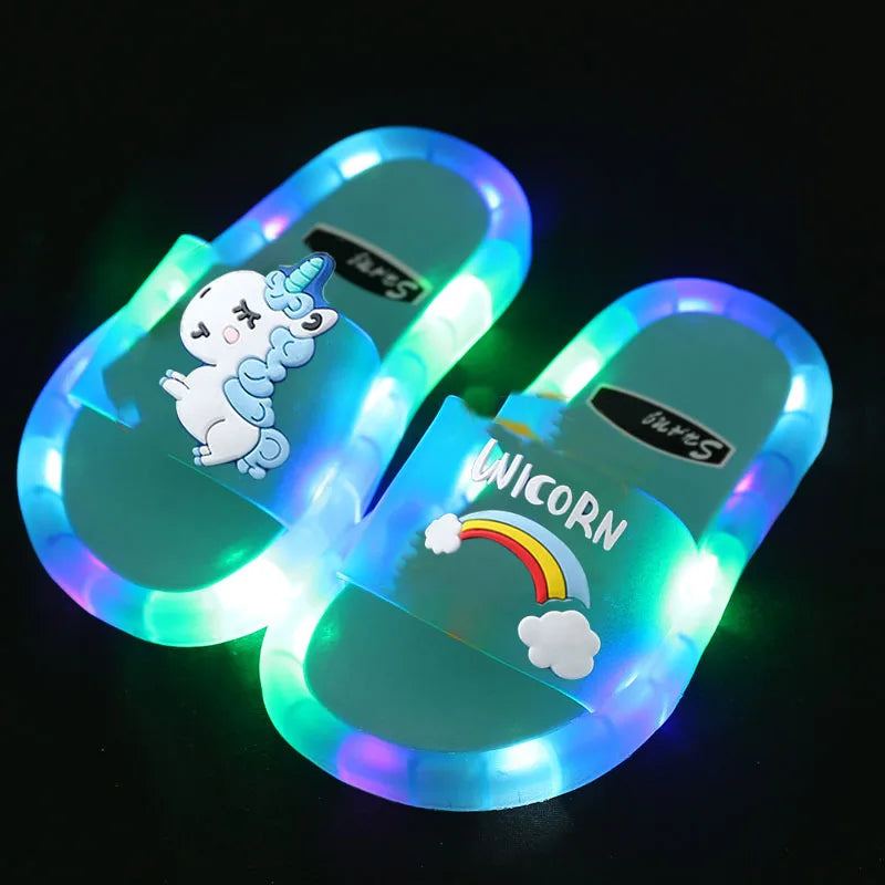 Summer Children's Light Slippers Non-slip Breathable Cute Animal Pattern Luminous LED Girls Boys Household Slippers Kids Shoes