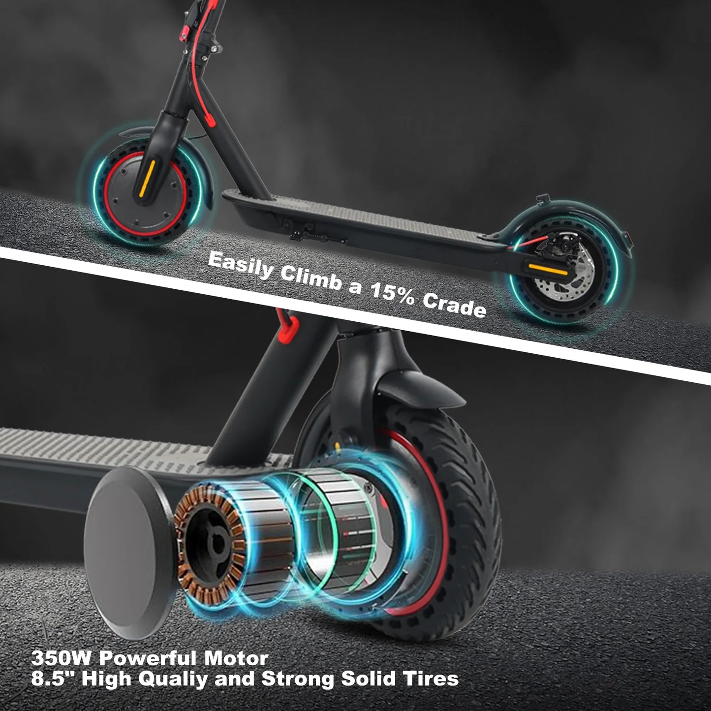 350W adult electric scooter, 15.6 miles per hour convenient folding scooter for teenagers, 8-inch tires, lightweight and high-qu