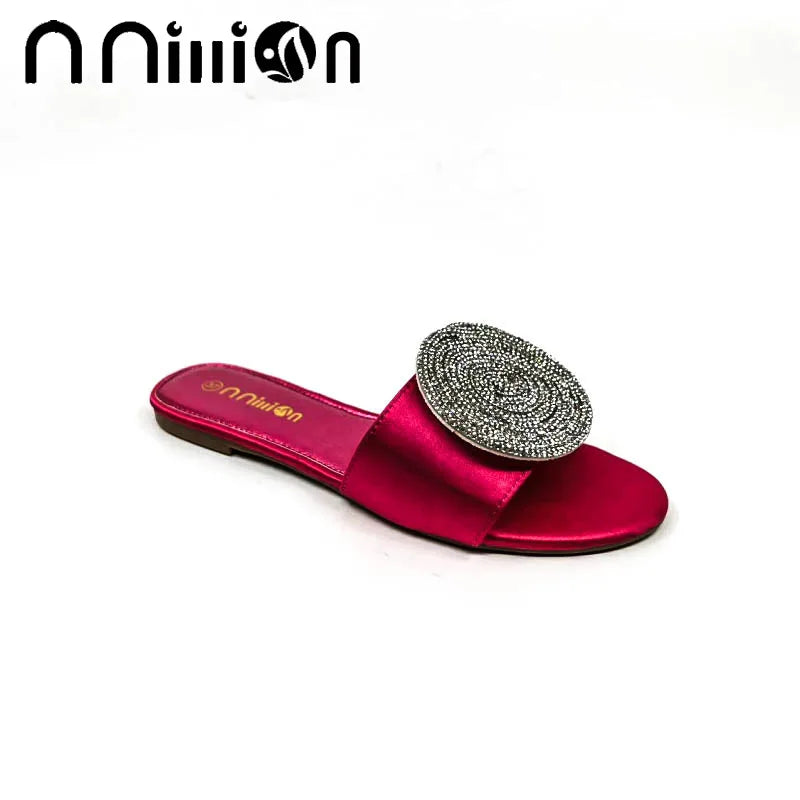 2023 Summer New European and American Flat Bottom African Outwear Casual rhinestone Cool Slippers for Women