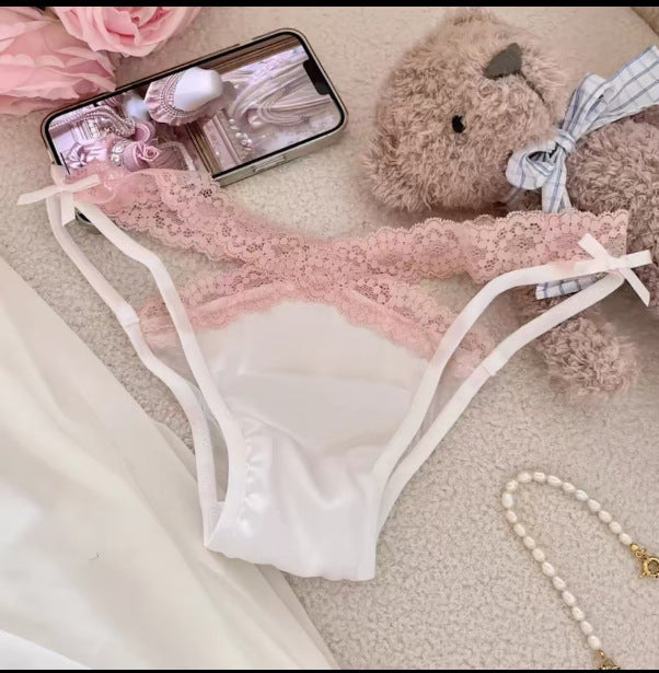 Women's Silk Mesh Stitching Cross Hollow Lace Underwear