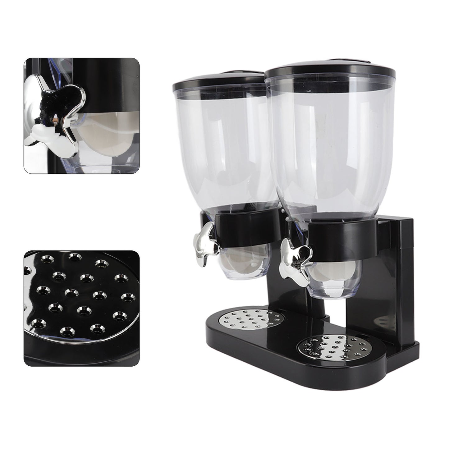 Cereal Dispenser ABS Dual Containers Airtight Twist Operation Dry Food Dispenser for Kitchen Black