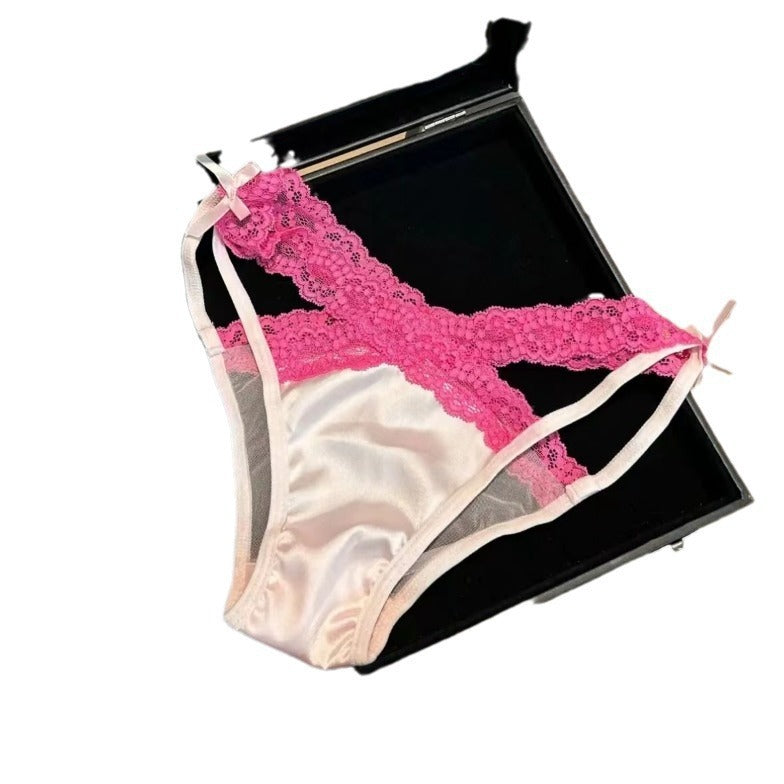 Women's Silk Mesh Stitching Cross Hollow Lace Underwear