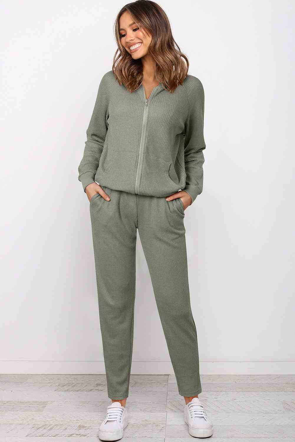 Zip-Up Long Sleeve Top and Pants Set