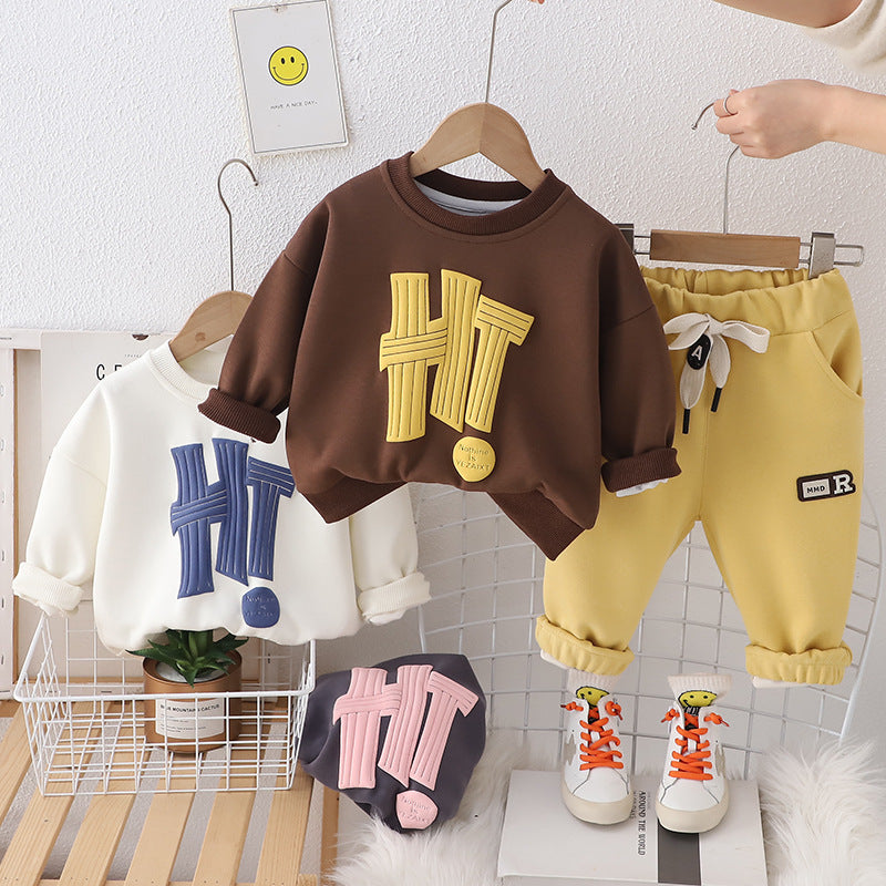 Boys Spring Clothing Long-sleeved Sweater Two-piece Set
