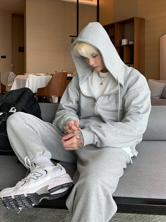 Boys Suit Korean Style Trendy Casual Solid Color Sportswear Suit Open Lined Jacket Couple Suit
