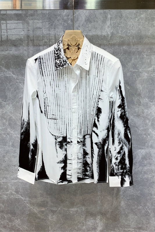 British Style Design Sense Printed Long Sleeve Shirt Men'S Korean Fashion Thin Hong Kong Style Ruffian Handsome Shirt Fashion Inch Shirt