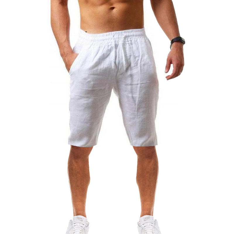 Pure Color Cotton And Linen Sports Casual Shorts Men'S Comfortable Breathable Five-Point Pants Jogging Pants