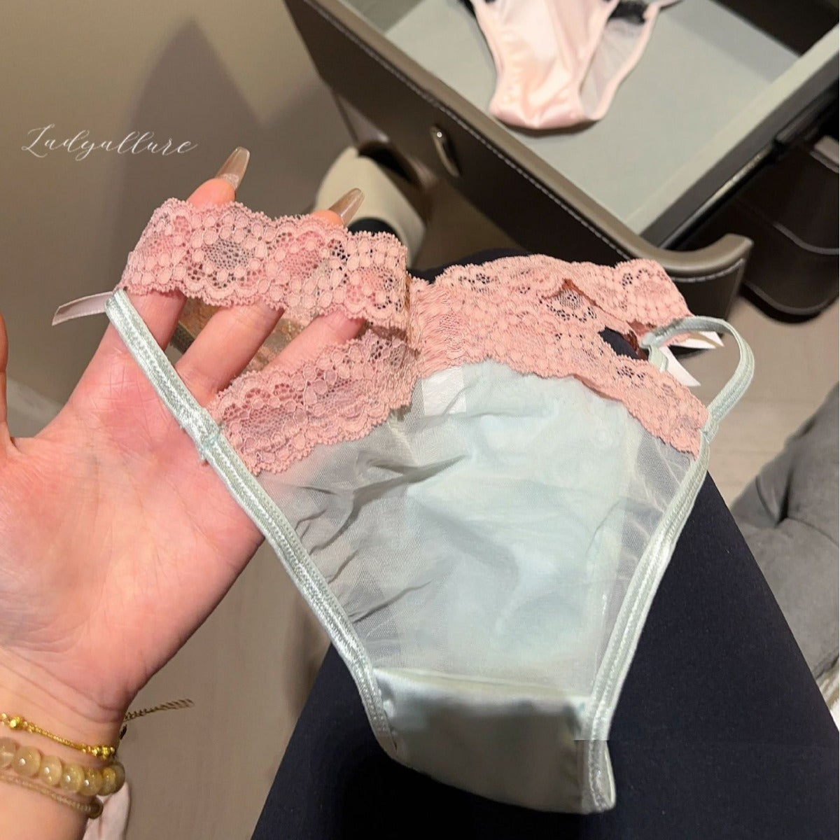Women's Silk Mesh Stitching Cross Hollow Lace Underwear
