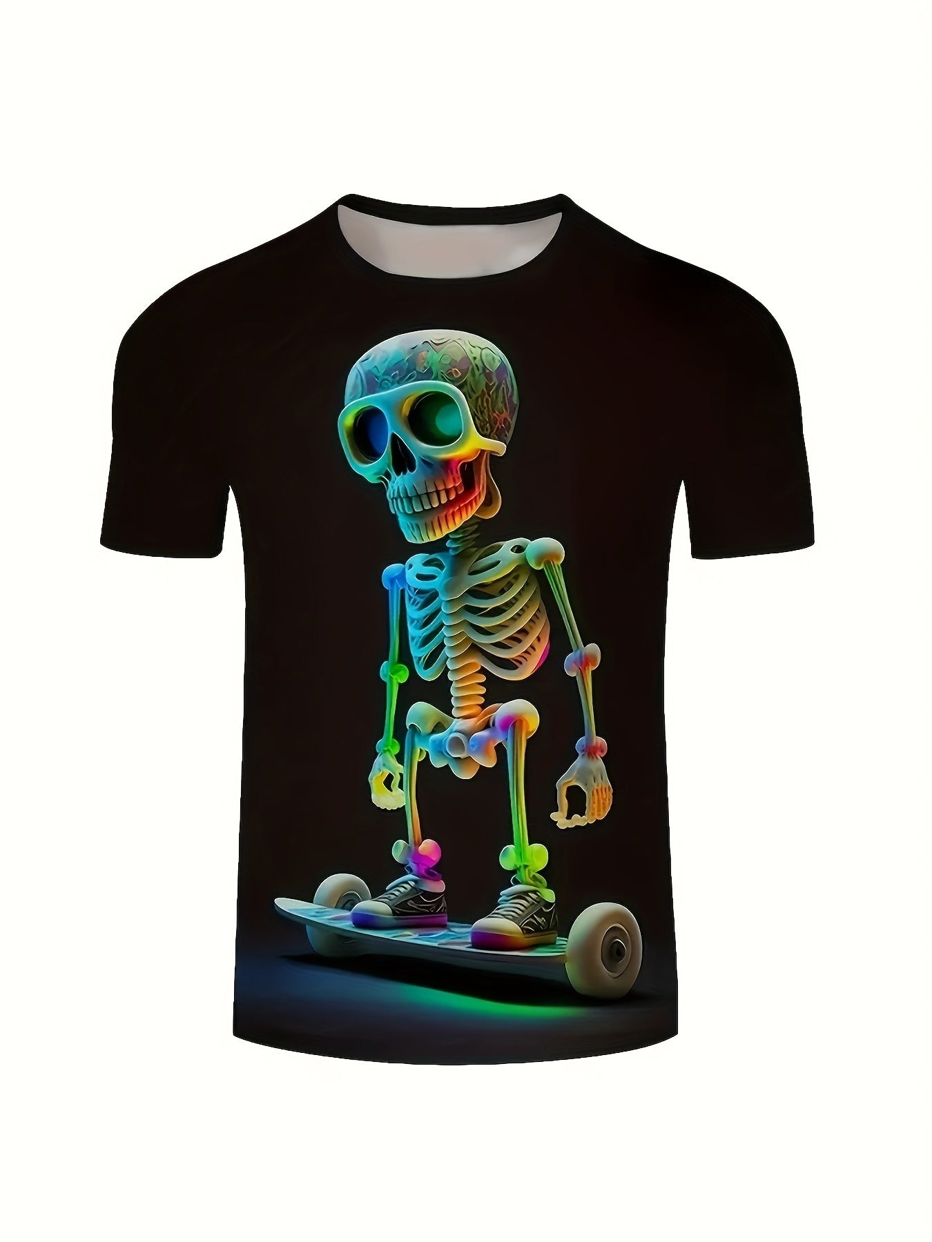 Men's Skull Print T-shirt, Casual Short Sleeved Round Neck T-shirt, Outdoor Men's Clothing