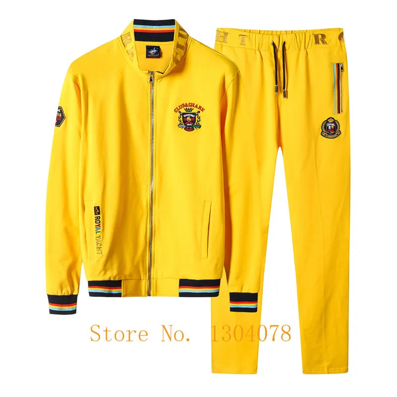 Tace & Shark Brand Tracksuits Men 95% Cotton+5% Spandex Zipper Hoodies Sweatpants Tracksuit Husband Sweatshirt Sportswear