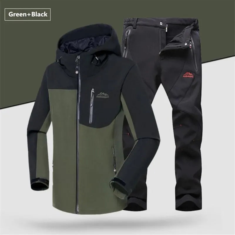 Winter Fleece Windproof Warm Men's Suit Shark Skin Soft Shell Jackets+ Pants Sets Outdoor Hiking Climbing Hunting Sportswear 5XL