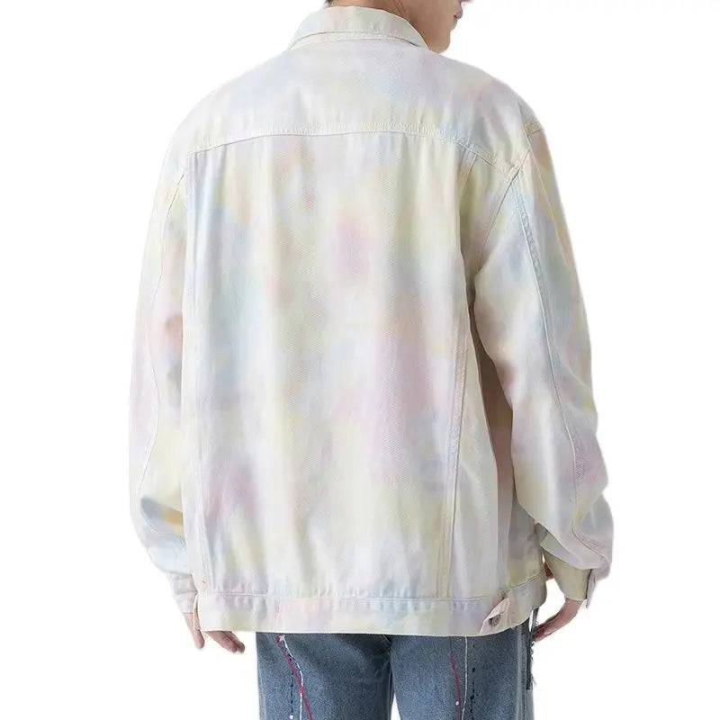 White Embroidery Denim Jacket Men's Single Breasted Patchwork Coat with Square Collar Men Jeans Jaqueta Big Size Overcoat S-5XL