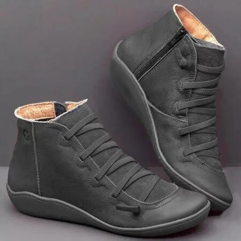 Women's Shoes Autumn Winter Ankle The New Ladies Boots Female Fur Lace Up Leather Boots Large Size Fashion Waterproof 2019