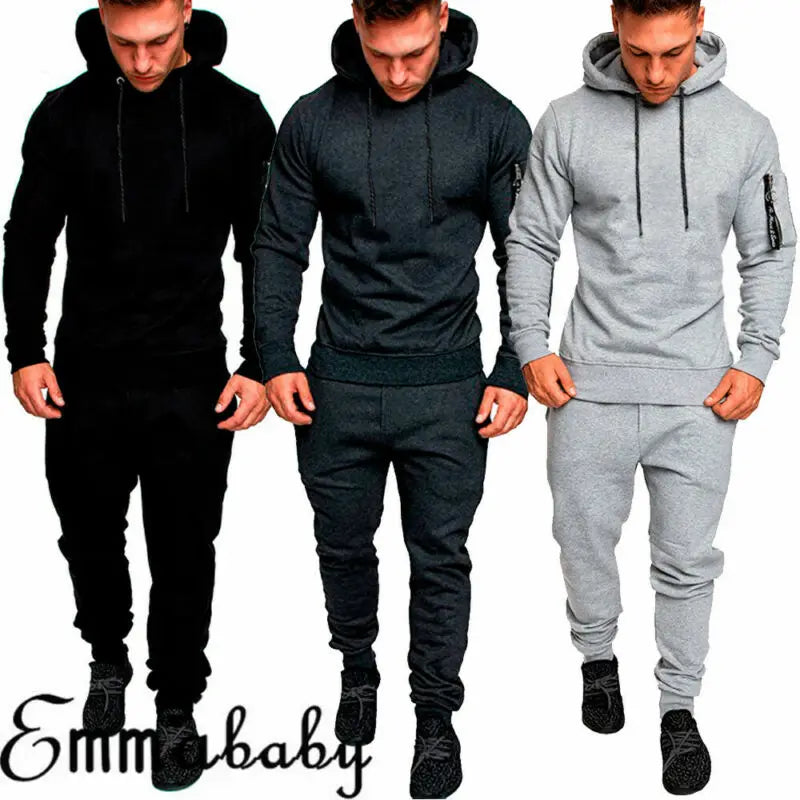 Men Plain Regular jogging suit Full Tracksuit Sweat Shirt Bottoms Top Fleece Men's solid color sports suit