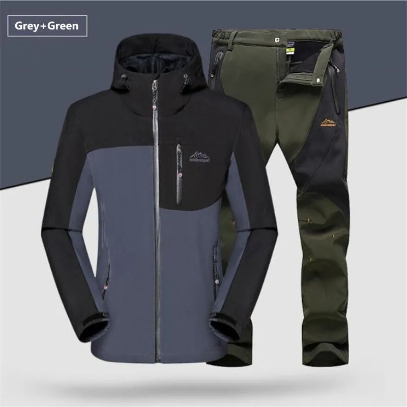 Winter Fleece Windproof Warm Men's Suit Shark Skin Soft Shell Jackets+ Pants Sets Outdoor Hiking Climbing Hunting Sportswear 5XL