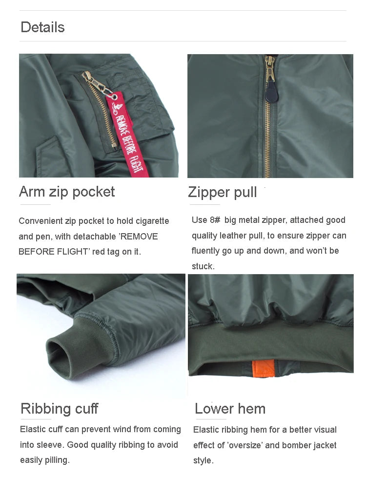 Plus Size US Air Force Pilot Ma1 Bomber Flight Jacket Men hip hop padded Letterman Winter Waterproof Nylon puffer red women coat