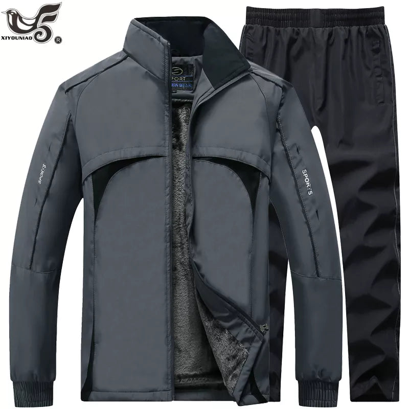 Winter Tracksuits Men Sets Thick wool Liner jackets+Pants Suit outwear men`s Hooded Sweatshirt Sportswear Set Male Sport Suits