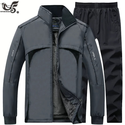 Winter Tracksuits Men Sets Thick wool Liner jackets+Pants Suit outwear men`s Hooded Sweatshirt Sportswear Set Male Sport Suits