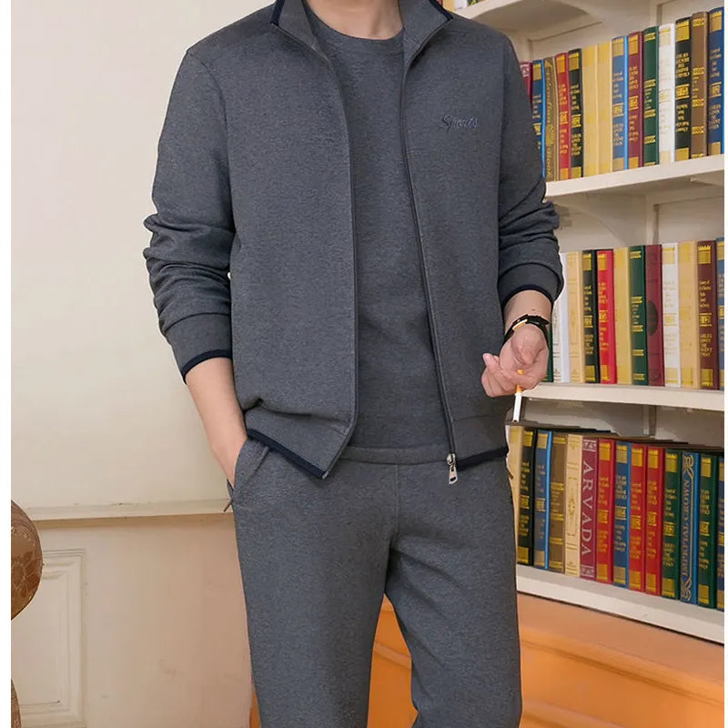 Men's Sportswear Casual Suit Two Piece Set 2022 Autumn New Tracksuit Stand Zipper Gray Sweatshirt Sweatpant Survetement Homme