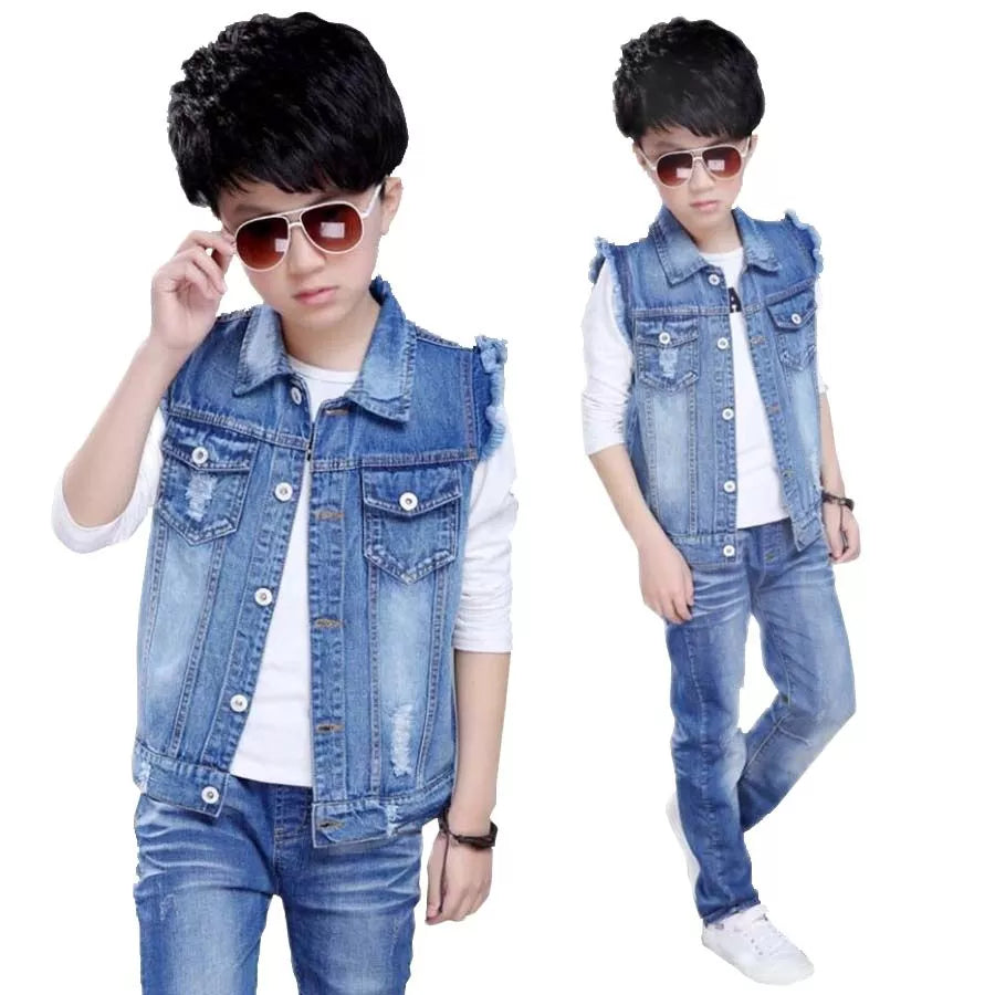 Children clothes kids denim cotton spring autumn vest boys waistcoat child casual all-match vest boys tops baby boys jacket 4-13