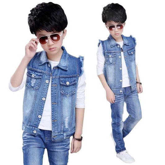 Children clothes kids denim cotton spring autumn vest boys waistcoat child casual all-match vest boys tops baby boys jacket 4-13