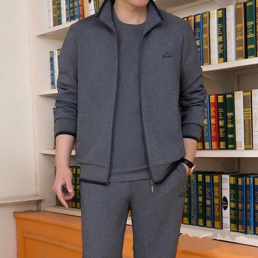 Men's Sportswear Casual Suit Two Piece Set 2022 Autumn New Tracksuit Stand Zipper Gray Sweatshirt Sweatpant Survetement Homme