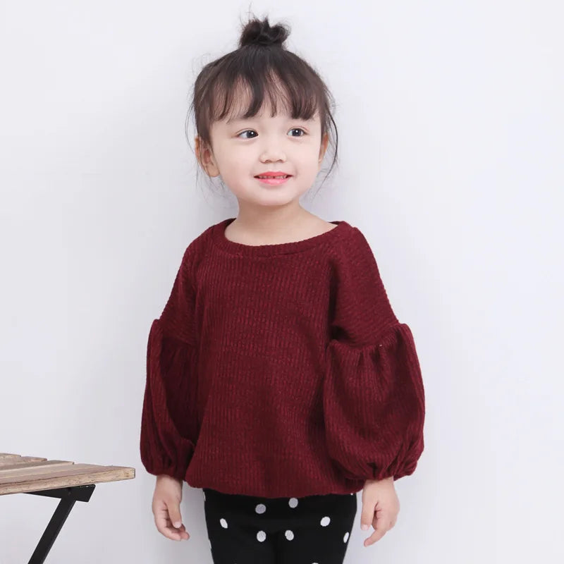 HoneyCherry Girls' Lantern Sleeves T-shirt In Autumn Baby Girl Clothes Long Sleeve Girls T-shirts Winter