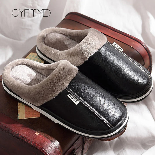 Women's shoes Indoor Slippers Memory foam Size 9-17 Non-slip Winter Ladies leather slippers Antifouling Family Home shoes