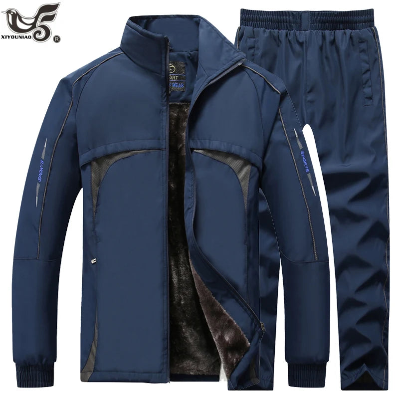 Winter Tracksuits Men Sets Thick wool Liner jackets+Pants Suit outwear men`s Hooded Sweatshirt Sportswear Set Male Sport Suits