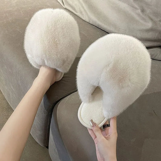JIANBUDAN Plush Home Cotton shoes Women's Winter Indoor Comfortable Warm slippers Flat Non-slip plush slippers Indoor shoes