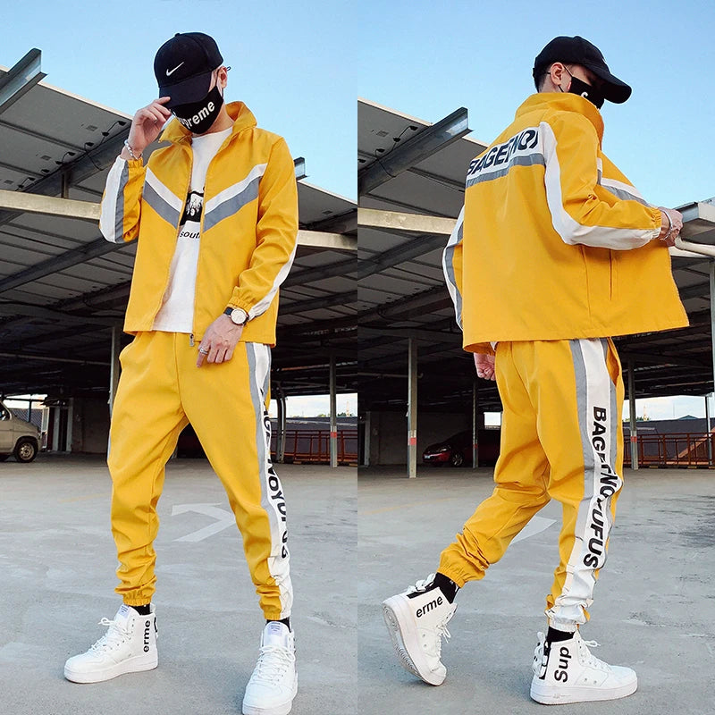 Men's Tracksuit Streetwear Two-piece Set Sweat Suit Polyester Overalls Men's Jacket and Harem Pants 2023 Hip Hop Mens Clothing