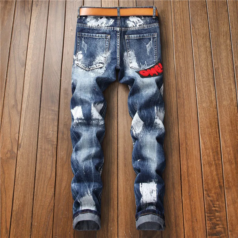 New Fashion 2023 AUTUMN Spring Hole Jeans Men's Ripped Skinny Biker Destroyed Denim Trousers
