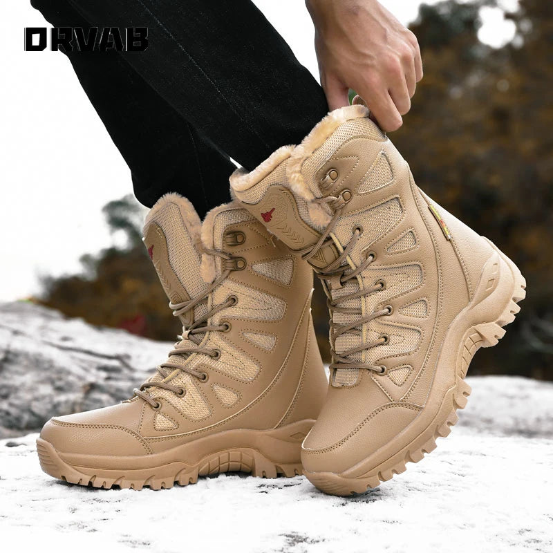 PLUS SIZE 36-46 Military Boots Leather Combat Boots for Men and Woman Fur Plush Winter Snow Boots Outdoor Army Bots Army Shoes