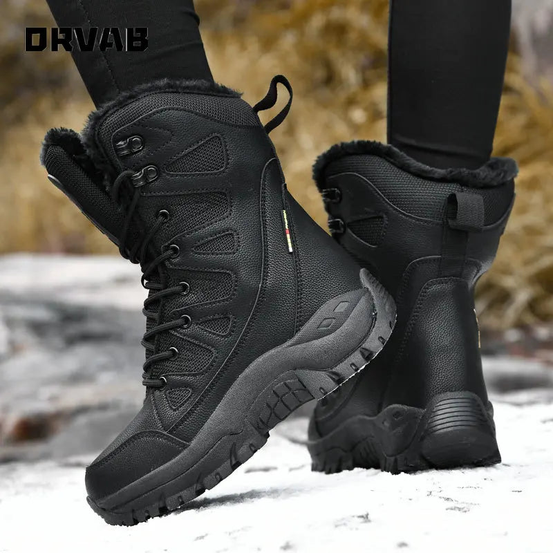 PLUS SIZE 36-46 Military Boots Leather Combat Boots for Men and Woman Fur Plush Winter Snow Boots Outdoor Army Bots Army Shoes