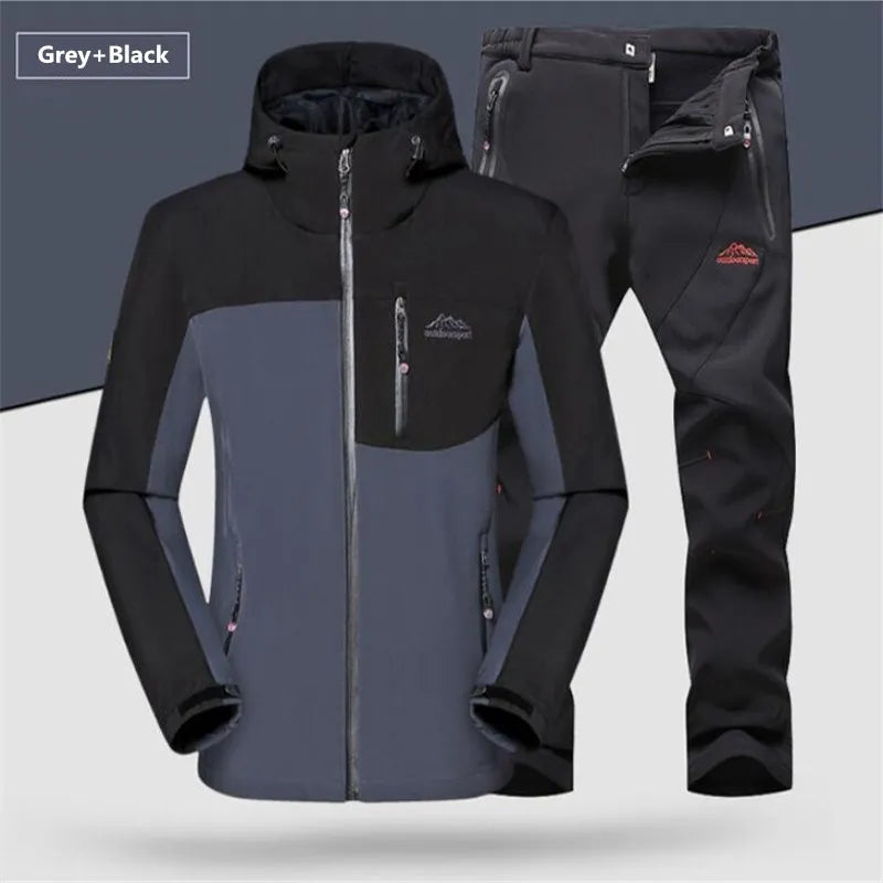Winter Fleece Windproof Warm Men's Suit Shark Skin Soft Shell Jackets+ Pants Sets Outdoor Hiking Climbing Hunting Sportswear 5XL