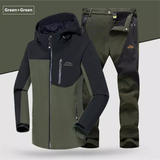 Winter Fleece Windproof Warm Men's Suit Shark Skin Soft Shell Jackets+ Pants Sets Outdoor Hiking Climbing Hunting Sportswear 5XL